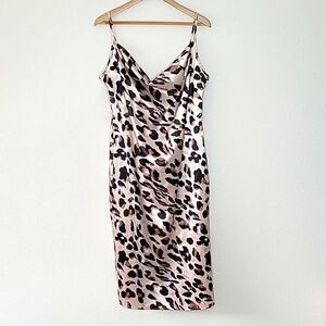 Spaghetti Strap Slip Dress size XL Polyester Abstract Animal Print Zipper Cowl
